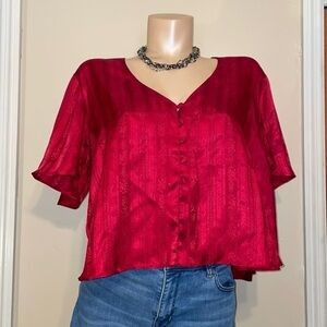 Victoria’s Secret women’s top shirt Large red satin cropped  Vintage gold label